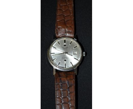 Tissot - a vintage 1970s Seastar automatic wrist watch, brushed silvered dial, baton markers, centre seconds, date aperture a