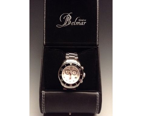 Belmar - a Swiss Helmsman limited edition polished steel chronograph wrist watch, model no B-5045, white dial, diamond baton 