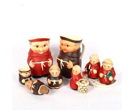 Goebel Friar and Cardinal Tuck ceramics, including cruets, jugs etc, largest height 15cm 