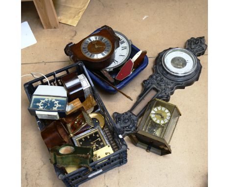 Vintage clocks, cases, barometer etc (2 boxes) 