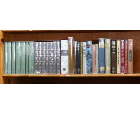 A shelf of folio books, including Jane Austen, Charlotte Bronte etc 