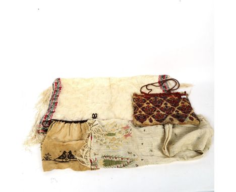 A Vintage hand embroidered bag, embroidered silk scarf etc (4) 