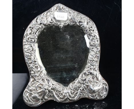 A Victorian embossed silver-fronted strut dressing table mirror, London 1894, maker's marks WC 