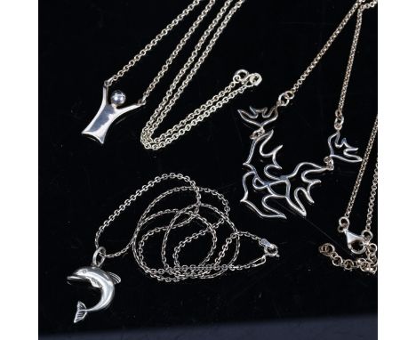 3 Danish silver pendant necklaces, including 1 by Scruples A/S 