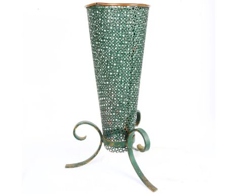 A Vintage green wrought-iron conical stick stand, height 64cm