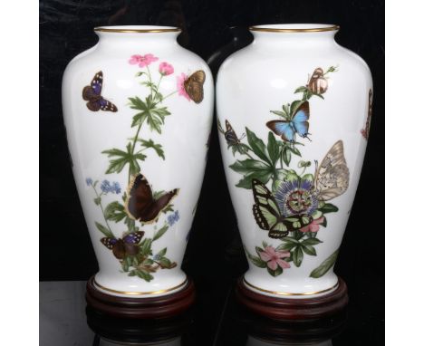 A pair of Franklin porcelain limited edition vases, by John Wilkinson, including the Caribbean Butterfly vase, and the Meadow