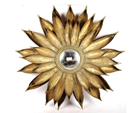 A large gilt-metal framed flowerhead convex wall mirror, diameter 90cm 