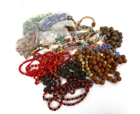 A large quantity of various bead necklaces, including Murano glass, hardstone, horn, ceramic etc 