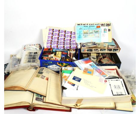 A large quantity of Vintage postage stamps, cigarette cards, stamp albums etc (boxful) 