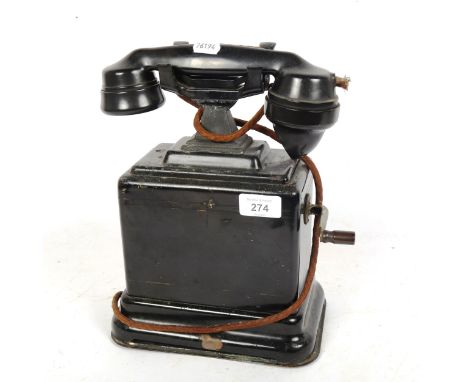 A Vintage Siemens black Bakelite wind-up telephone, patent 328926, height 30cm 