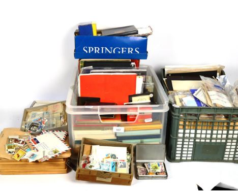 A large quantity of Vintage postage stamps, First Day Covers, Stanley Gibbons albums etc (2 boxes) 
