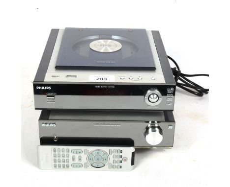 A Philips Microsystem MCM700 stacking Hi-Fi unit, and a pair of Canon wide imaging stereo S-30 bookshelf speakers, height 26c