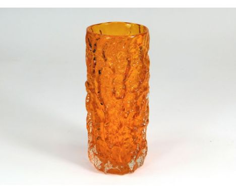 WHITEFRIARS GLASS. A Geoffrey Baxter Whitefriars bark glass vase in tangerine. Height 19cm.  Please note that all items in th