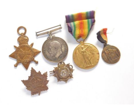 WWI MEDALS ETC. The 1914-15 star, War Medal & Victory Medal awarded to Sjt. H. Smith A.S.C., an ASC collar badge, a Canada Ge