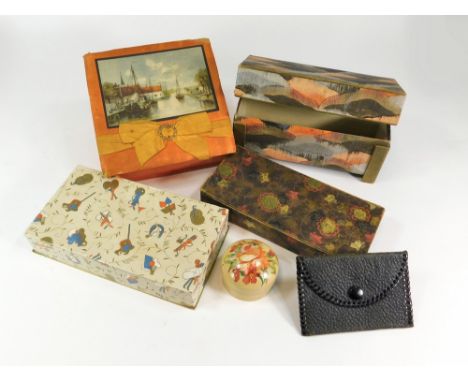 VINTAGE BOXES. A vintage Coty printed box with Rachel Nacré, Paris label to the base, a similar Yardley box, a Rowntrees box 
