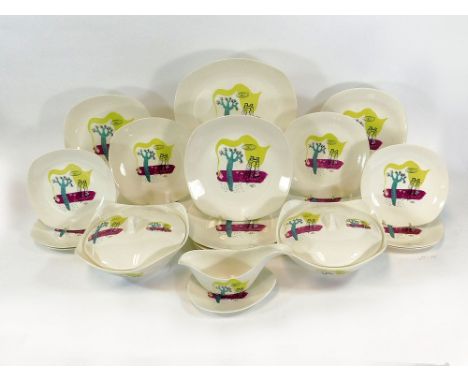 MIDWINTER. A Midwinter Stylecraft fashion shape part dinner service, in the Desert Scene pattern after Charles Cobele. Compri