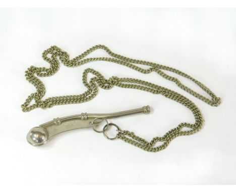 BOSUN'S CALL. A nickel Bosun's call with broad arrow mark & chain.  Please note that all items in this auction are previously