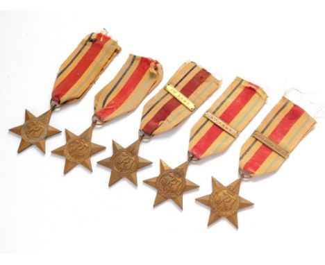 WWII AFRICA STAR MEDALS. Five WWII Africa Star medals, three have a 1st Army, 8th Army & North Africa 1942-43 clasps. Conditi