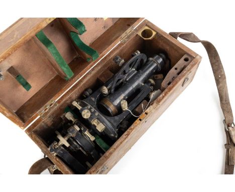 STANLEY THEODOLITE, B18631 of rectangular form, with hinged middle section, with large sight, and large crank handle, marked 