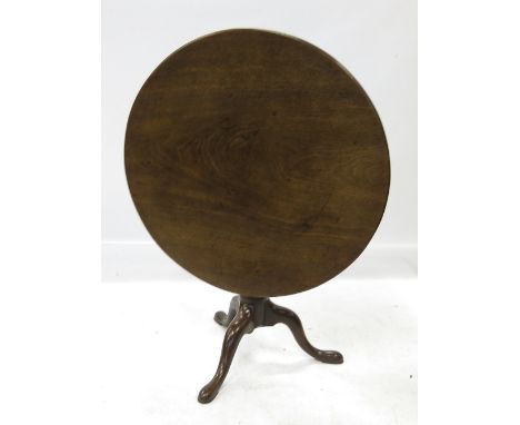 A Georgian mahogany circular occasional table, raised on plain turned column with bird cage action with tripod base, width 36