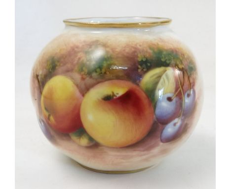 A Royal Worcester vase, hand painted to the front with fruit to a mossy background, by W Roberts, shape number 161, height 2.