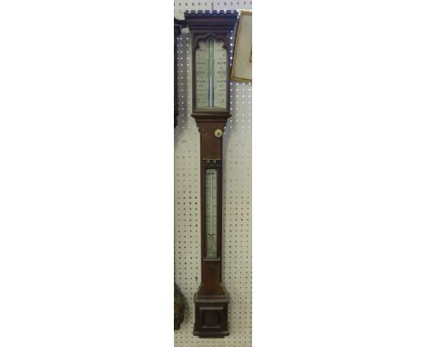 A Field and Son Birmingham oak cased stick barometer, with mercury filled thermometers, height 40ins 