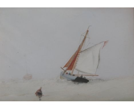 A 19th century watercolour and body colour, seascape with sailing boat and buoy, 5ins x 6.75ins