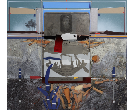 Mohammad El Rawas (Liban, né en 1951)When We are Gone technique mixte et assemblage sur panneau contreplaquésigné 'M El Rawas