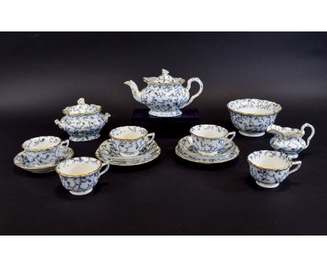 Child's Oriental Part Tea Service White Ground with fine cobalt blue branch design with gilt edges. Approx 9 items in total t