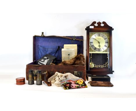 Mixed Lot Comprising A Tan Leather Case, Snakeskin Wallet, Fur, Cine Camera, Wall Clock, Oddments etc