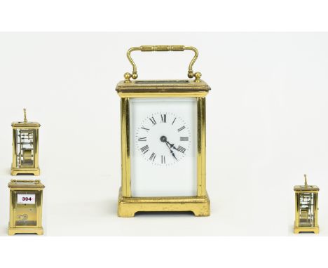 Brass Carriage Clock, White Enamel Dial, Roman Numerals AF 