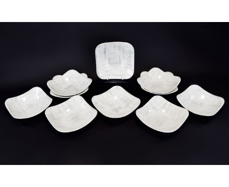 Midwinter Fashion Shape Fruit Bowls Ten in total of stylised square form with pale grey geo pattern on white ground