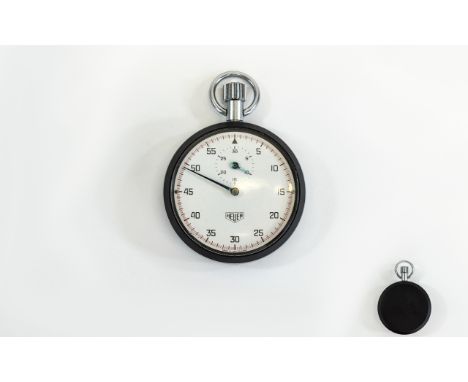 Tag Heuer - Mechanical Open Face Stopwatch, Swiss Movement Chronograph, Model No 7700. c.1970's. Brush Metal ( Steel ) Black 