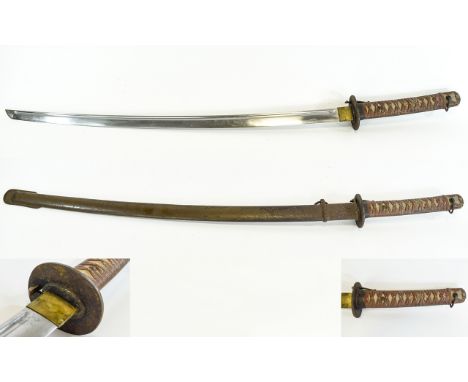 World War II - Period Military Japanese Samurai Non - Commissioned Officers Sword with Original Scabbard, Cherry Blossom Scab