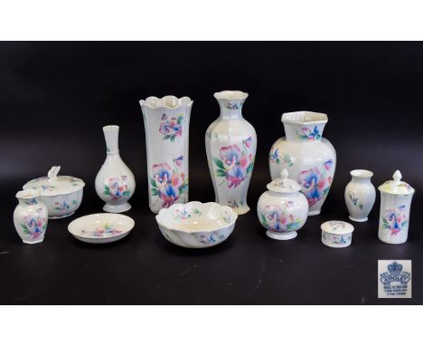 Collection of Aynsley Little Sweetheart Ceramics, Including Pin Dish, Vases, Trinket Pots, Dressing Table Containers etc ( 11