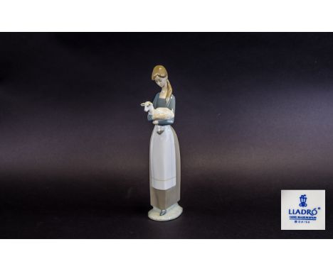 Lladro Figure ' Girl with Lamb ' Model No 4505. Issued 1969, Height 10.5 Inches. Mint Condition. 