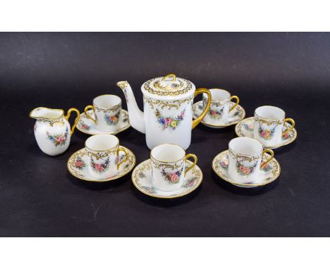Coffee Service Delicate 1930's hand painted coffee service, approx 15 items in total to include coffee pot, milk jug and espr