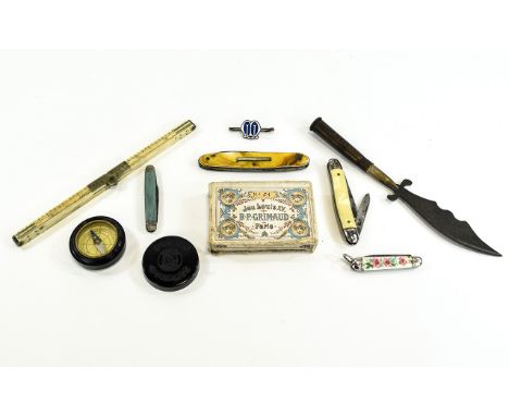 Collection Of Vintage Penknives And Ephemera (10) Items in total to include four penknives, vintage miniature playing cards. 
