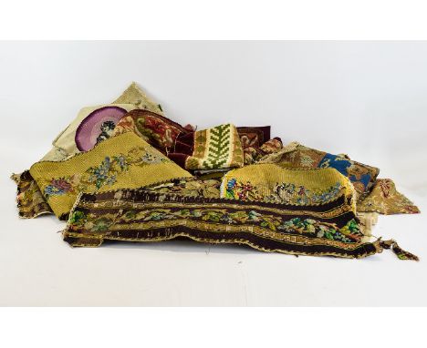 Large Collection Of Antique And Vintage Furnishing Fabrics And Trims Approx 18 pieces in total to include large late Victoria