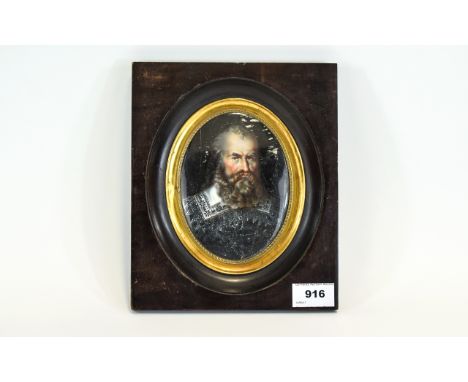Portrait Of A 17th Century Nobleman Small ovoid portrait of bearded nobleman with fine lace collar. Housed in dark wood frame