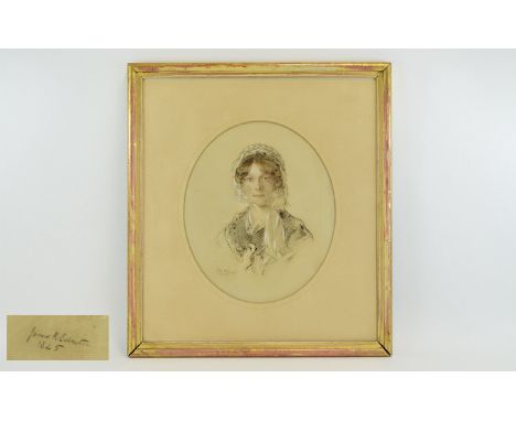 James Rannie Swinton 1816 - 1888 Portrait Painter - Portrait of a Young Woman, Pencil and Crayon Coloured Chalks on Buff Pape