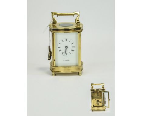 English Superb Quality Heavy Vintage Brass Cased Key wind Mechanical 8 Day Carriage Clock. From H. Samuel. c.1950's - 1960's,
