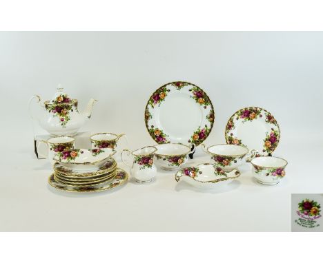 Royal Albert Old Country Roses part teaset to include teapot, cups and saucers, milk jug, sugar bowl etc (17) pieces.