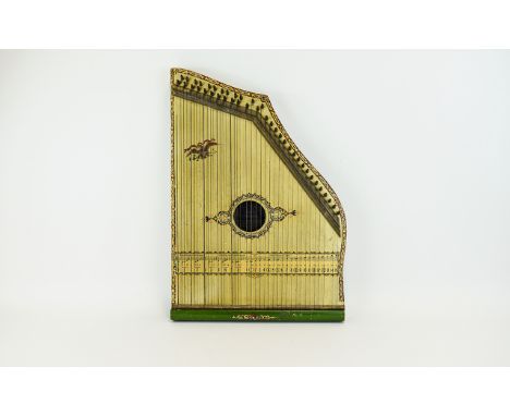 Antique Piano Harp/Zither  Late 19th Century piano harp 'Edison No 5 Special' American model. Of wooden construct painted gre