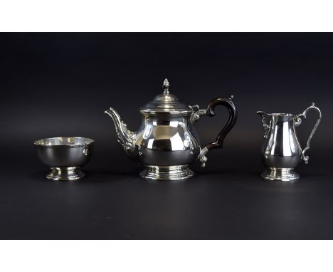 Hamilton & Co Silversmiths Good Quality and Solid 3 Piece Sterling Silver Tea Service. Comprises Teapot, Milk Jug and Sugar B