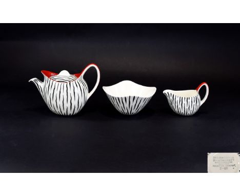 Midwinter Style Craft Zambesi Pattern ( 4 ) Piece Set. Comprises 1 Small Coffee Pot and Lid, 1 Cream Jug, 1 Sugar Bowl. c.195