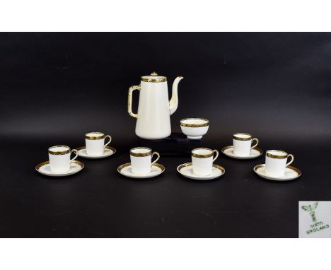 Coffee Service Small service marked 'Bisto England' to base comprises coffee pot and small espresso cups with saucers. White 