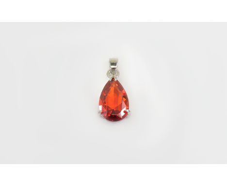 18ct White Gold Pendant Drop Set with a Large and Excellent Quality Pear Shaped Fire Opal. Est Weight 7cts. Marked 18kt. Wond