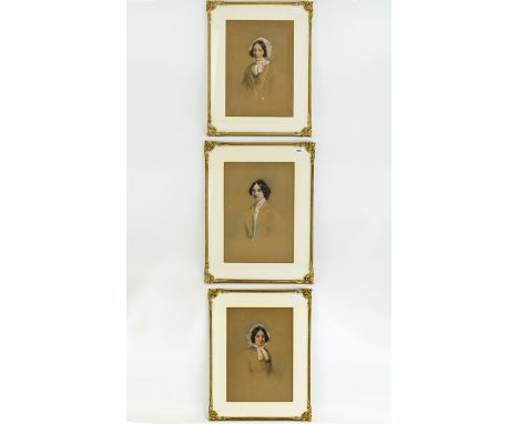 Regency Period Pencil And Chalk Pastel Portraits Three in total depicting  female portraits, possibly three members of the sa