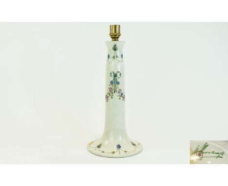 James Macintyre William Moorcroft Signed Candle Stick, Decorated with Images of Swags, Garlands of Roses and Forget-me-nots o